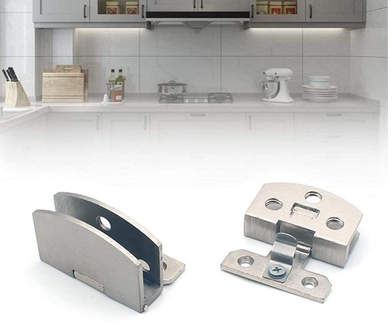 QIAO [4 pcs]] Cabinet Glass Door Hinge Bathroom Clip Frameless Glass Door Cabinet Display Cabinet Cabinet Clip 90 Degree Hinge (Silver) - Image 2